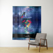 Tenture Fleurs tropicales, colibri, papillon et étoiles (En situation)