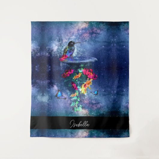 Tenture Fleurs tropicales, colibri, papillon et étoiles (Devant)