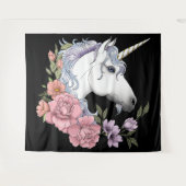 Tenture Fleurs Unicorne Blanches Rose Noir (Devant (Horizontal))