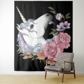Tenture Fleurs Unicorne Blanches Rose Noir (En situation)