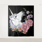 Tenture Fleurs Unicorne Blanches Rose Noir (Devant)