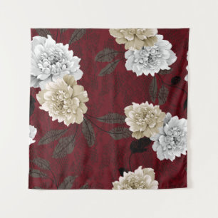 Tenture Fleurs vintages grises et crème avec bouquets feui