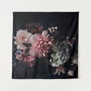 Tenture Fleurs vintages. Peines, tulipes, lis, hydrangée