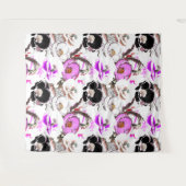 Tenture Fleurs violettes, blanches et noires. (Devant (Horizontal))