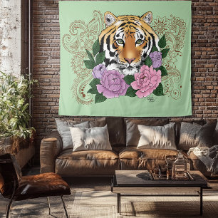 Tenture Fleurs violettes roses au henné de tigre