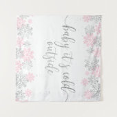 Tenture Flocons de neige rose et argent (Devant (Horizontal))
