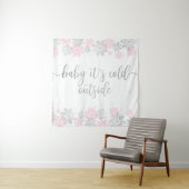 Tenture Flocons de neige rose et argent (En situation)