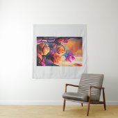 Tenture Floral Abstract Art Orange Red Blue Flowers (En situation (horizontale))