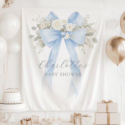 Tenture Floral Blue Bow Baby Boy Shower