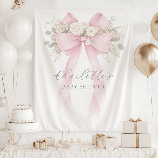 Tenture Floral Bow Pink Coquette Baby Shower
