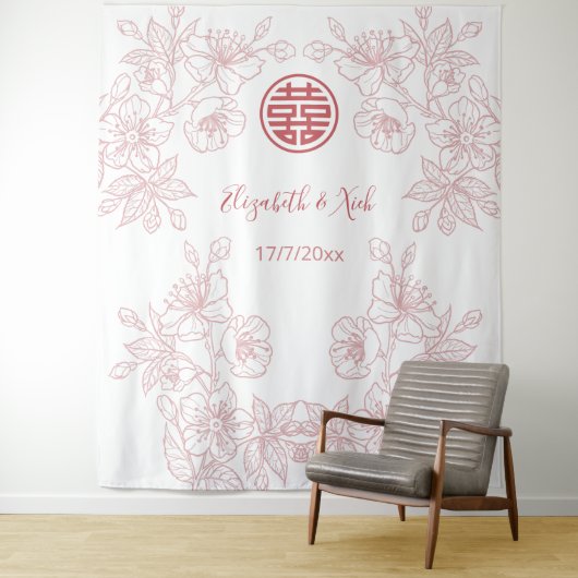 Tenture Floral Dusty rose Mariage chinois fond (En situation)