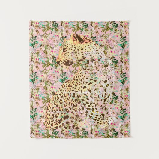 Tenture Floral empreinte de léopard tropical hawaïen  (Devant)