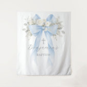 Tenture  Floral Eucalyptus Blue Bow Baby Boy Baptism (Devant)