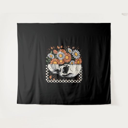 Tenture Floral Fall Skeleton Boho Halloween (Devant (Horizontal))