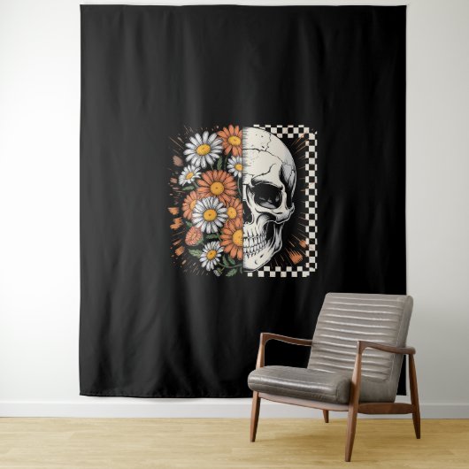 Tenture Floral Fall Skeleton Boho Halloween (En situation)