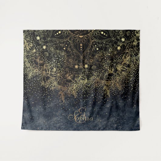 Tenture Floral Mandala or bleu (Devant (Horizontal))