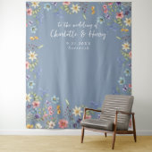 Tenture Floral moderne Dusty Blue Mariage fond photo (En situation)