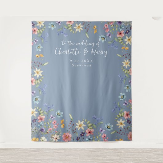 Tenture Floral moderne Dusty Blue Mariage fond photo (Devant)