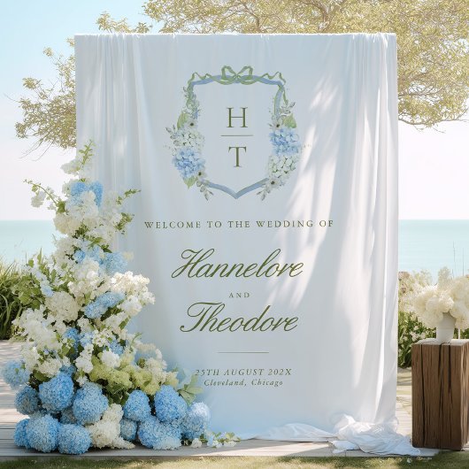 Tenture Floral Monogram Crest Wedding Backdrop Tapestry