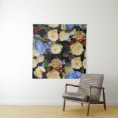 Tenture Floral motif moderne, roses blanches, hydrangée bl (En situation (horizontale))