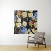 Tenture Floral motif moderne, roses blanches, hydrangée bl (En situation)