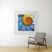 Tenture Floral Orange Bleu Jaune Art Abstrait (En situation (horizontale))