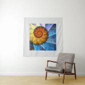 Tenture Floral Orange Bleu Jaune Art Abstrait (En situation)