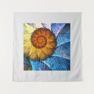 Tenture Floral Orange Bleu Jaune Art Abstrait