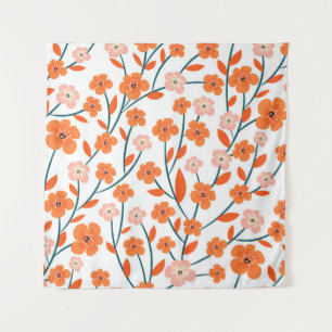 Tenture Floral Orange Pastel Blanc sans couture