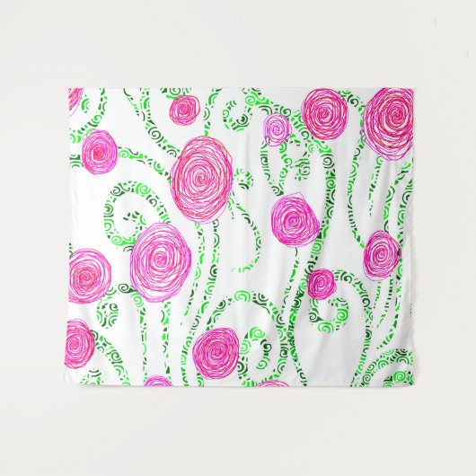 Tenture Floral rose et vert (Devant (Horizontal))