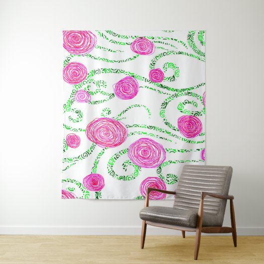 Tenture Floral rose et vert (En situation)