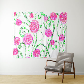 Tenture Floral rose et vert
