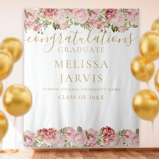 Tenture Floral Rose Gold Script Graduation photo fond