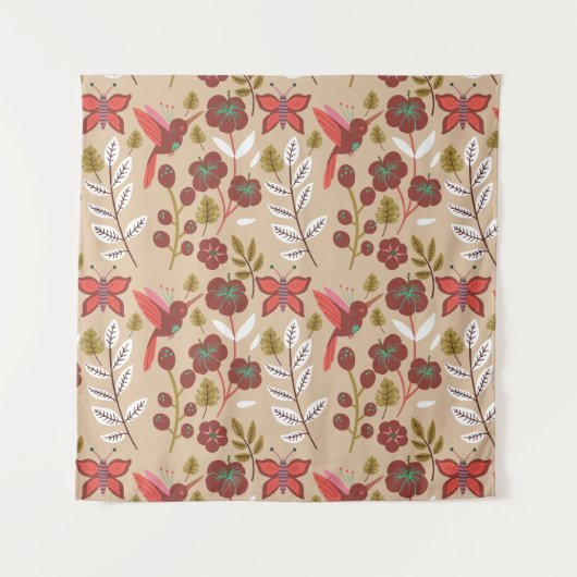 Tenture Floral seamless pattern flowers, birds, butterfly (Devant)