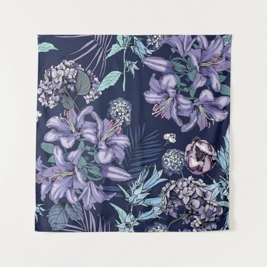 Tenture Floral seamless pattern. There are Lily, Hydrangea (Devant)