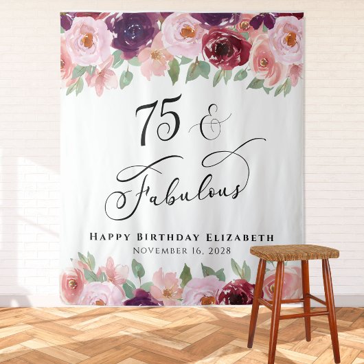 Tenture Floral Watercolor 75e fête d'anniversaire