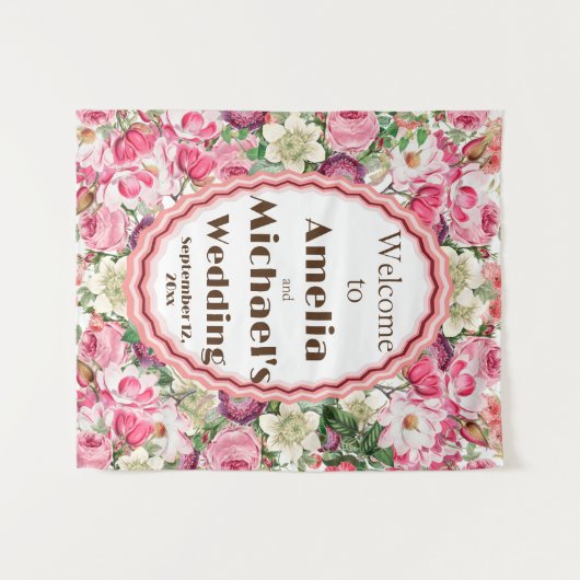 Tenture Flore blanche rose Mariage arrière-plan (Devant (Horizontal))