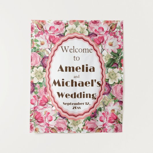 Tenture Flore blanche rose Mariage arrière-plan (Devant)