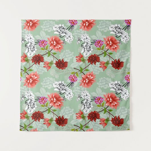 Tenture Flore de printemps vert : main tirée (Devant (Horizontal))