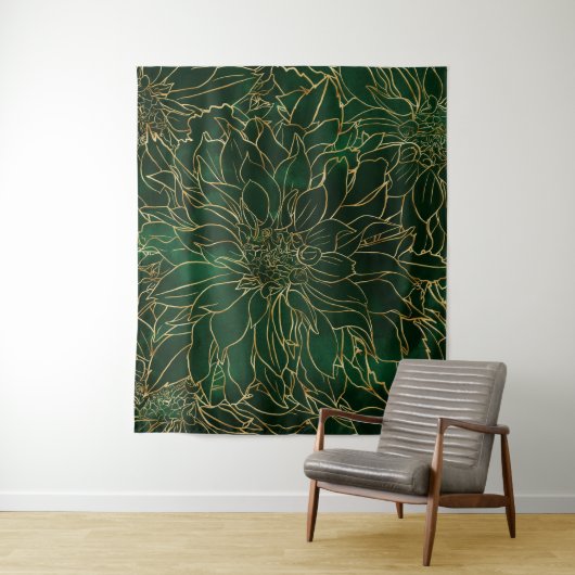 Tenture Flore dorée et verte Dahlia (En situation)