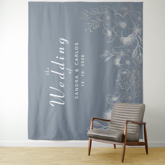 Tenture Flore Dusty Blue Mariage fond (En situation)