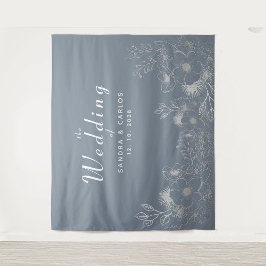 Tenture Flore Dusty Blue Mariage fond (Devant)