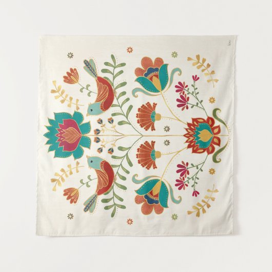 Tenture Flore folk aux oiseaux (Devant)