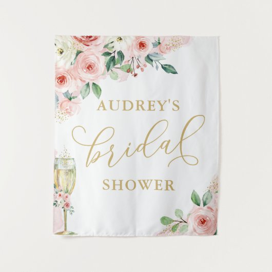 Tenture Flore rose or / Champagne Douche en verre fond (Devant)