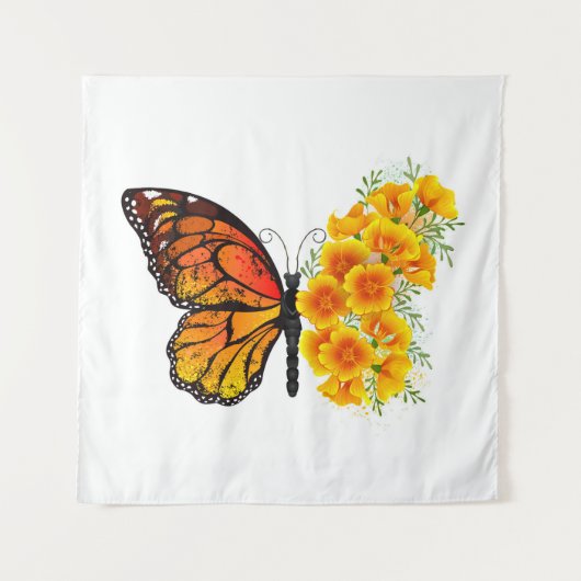Tenture Flower Butterfly with Yellow California Poppy (Devant (Horizontal))