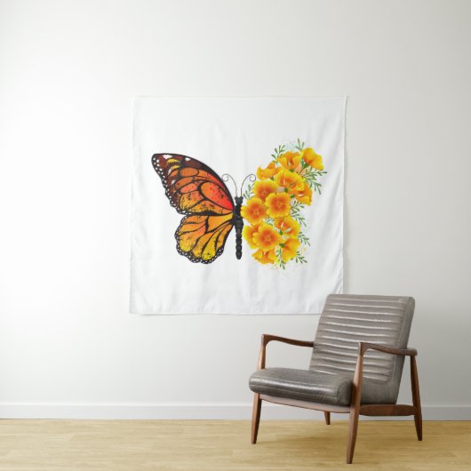 Tenture Flower Butterfly with Yellow California Poppy (En situation (horizontale))