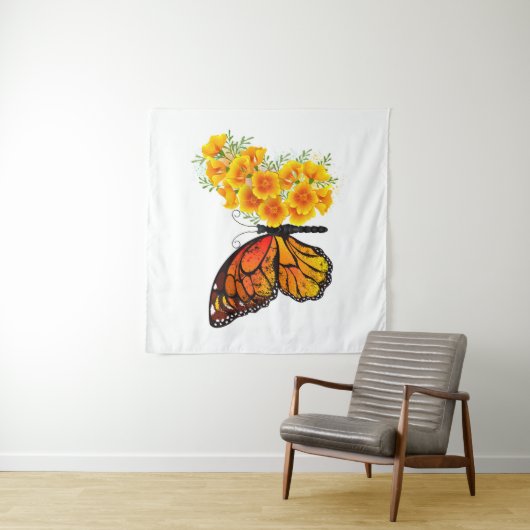 Tenture Flower Butterfly with Yellow California Poppy (En situation)