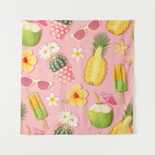 Tenture Flowers and exotic fruits vintage seamless pattern (Devant)