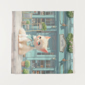 Tenture Fluffy Kitten avec Blue Bow à la pâtisserie (Devant (Horizontal))