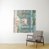 Tenture Fluffy Kitten avec Blue Bow à la pâtisserie (En situation (horizontale))